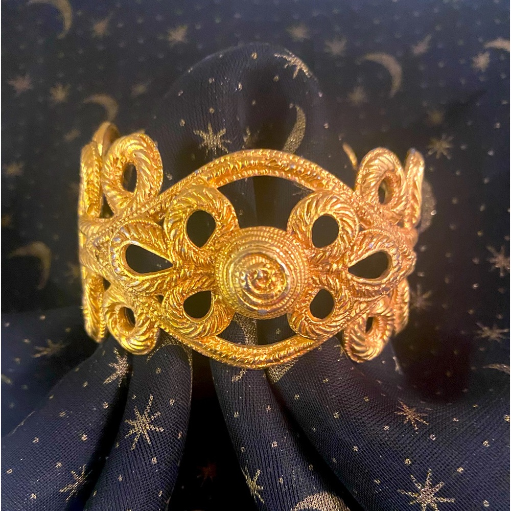 Baroque goldtoned hinged cuff bracelet